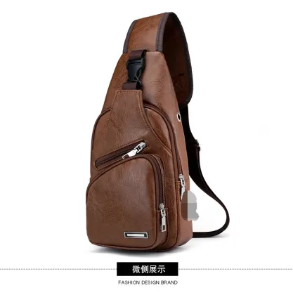 2024 New Korean Men's Soft Leather PU Chest Bag