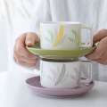 Wholesale Ceramic Coffee Cup Tea Mug Porcelain Cappuccino Latte Cups with Plant