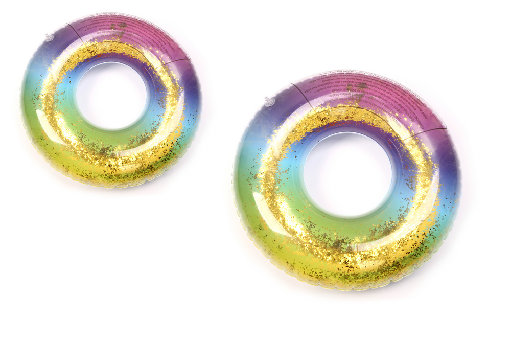 Anel de natação com brilho arco-íris brinquedo inflável de verão