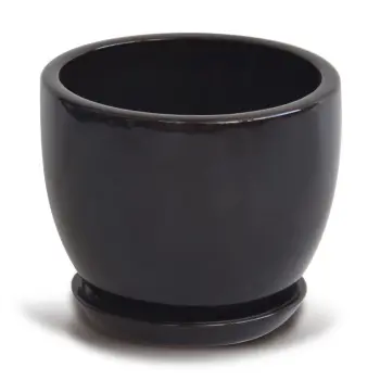 5" Glazed Egg pot with Saucer Attached