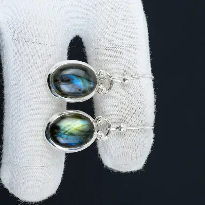 Blue Labradorite Gemstone Earrings 925 Silver Earrings