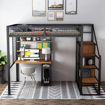 Steel Loft Bunk Bed with Study Table for Adults