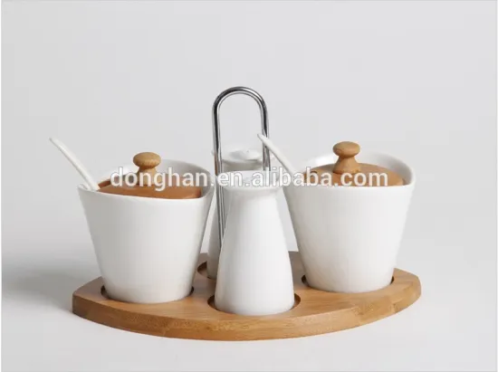 2014 hot selling product ceramic white seasoning pot with wooden cover,