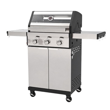Barbecue au propane à 3 brûleurs en acier inoxydable avec fenêtre à couvercle en verre