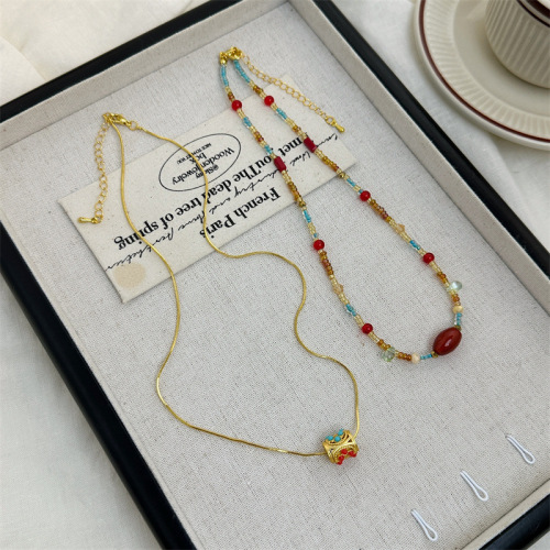 18K Real Gold Electroplated Agate Natural Stone Necklace