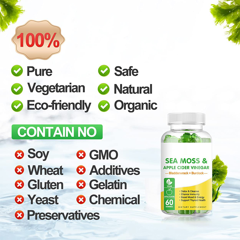 OEM ODM Organic Healthcare Supplement Burdock Root Extract Vegan Bladderwrack Sugar Free Sea Moss Gummies