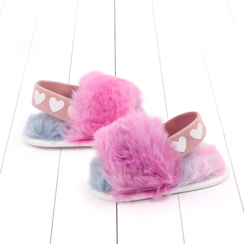 Furry Plush Tie Dye Indoor Slippers Toddlers Fur Sandals for 0-12 Months Baby Manufactory