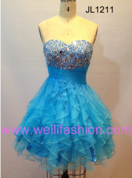 Short Pleated Beading Net Prom Dresses