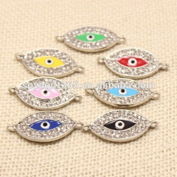 Silver Rhinestone Crystal Oil Drip Evil Eye Connectors Oval Turkish Lucky Eye Pendant