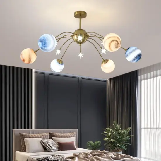 Starry Sky Ceiling Lamp: Planet Chandelier for Creative Bedroom Decor