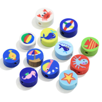 Manufacture Colorful Random Sea Fish Painted Round Polymer Clay Beads Charms For DIY Craftwork Decoration Mini Slice