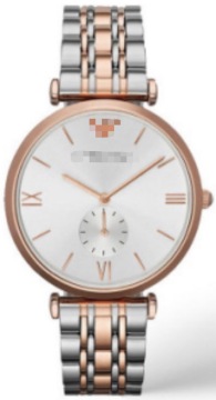 40mm Rose Gold Two-Tone Stainless Steel Slim Dress Watch Silver Sunray Dial Small Second Sub-Dial Roman Numeral Marker Butterfly