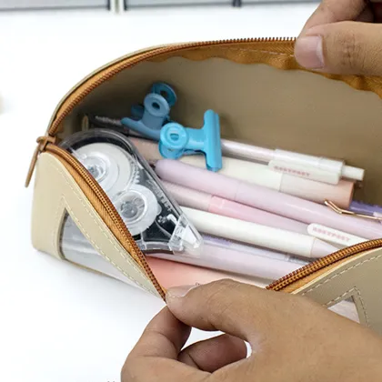 Morandi Color Pencil Bag - Triangular Three-dimensional Transparent Waterproof Leather Pencil Case