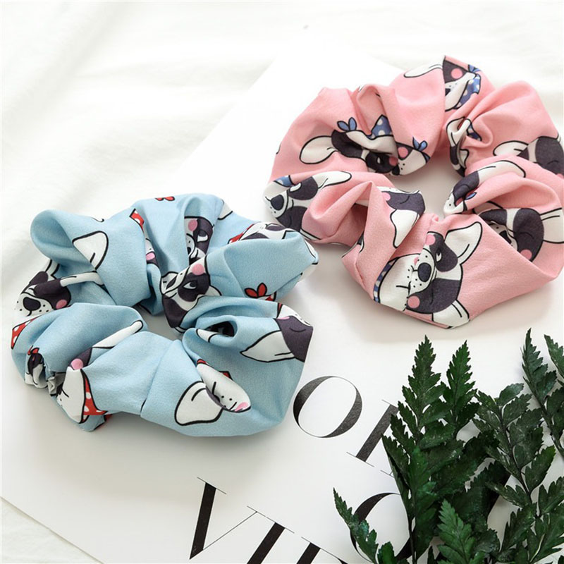 New Cartoon Dog Scrunchies Women Hair Ties Elastic Hair Bands Girls Headwear Cute Ponytail Holder Scrunchy Print