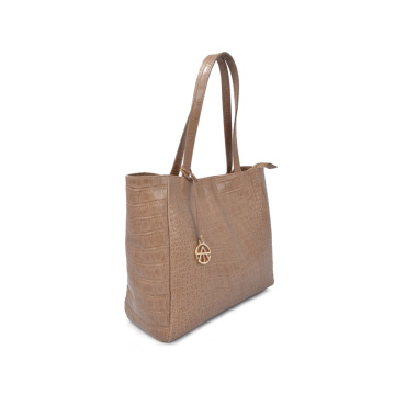 Soft Large Croc Embossed Brown Leather Everyday Handbags