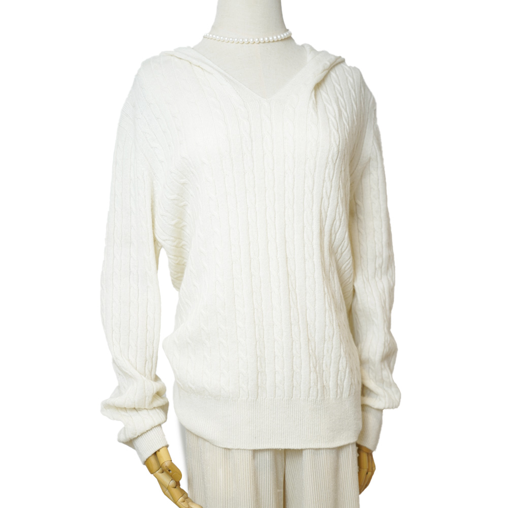 White Cable Knit Hoodie (2)
