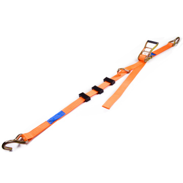 2" 5T 50mm Middle Plastic Handle Ratchet Buckle Tie Down Orange Straps With 2 Inch Single J Hooks