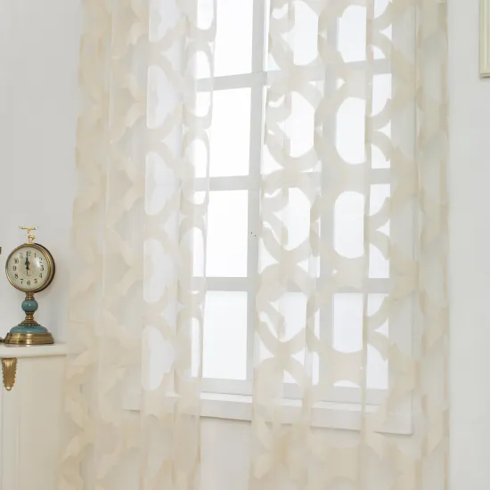 Modern European-American Style Cream Color Window Curtains: Semi-Transparent Jacquard Sheer Patterns for Living Room and Hotel Decor