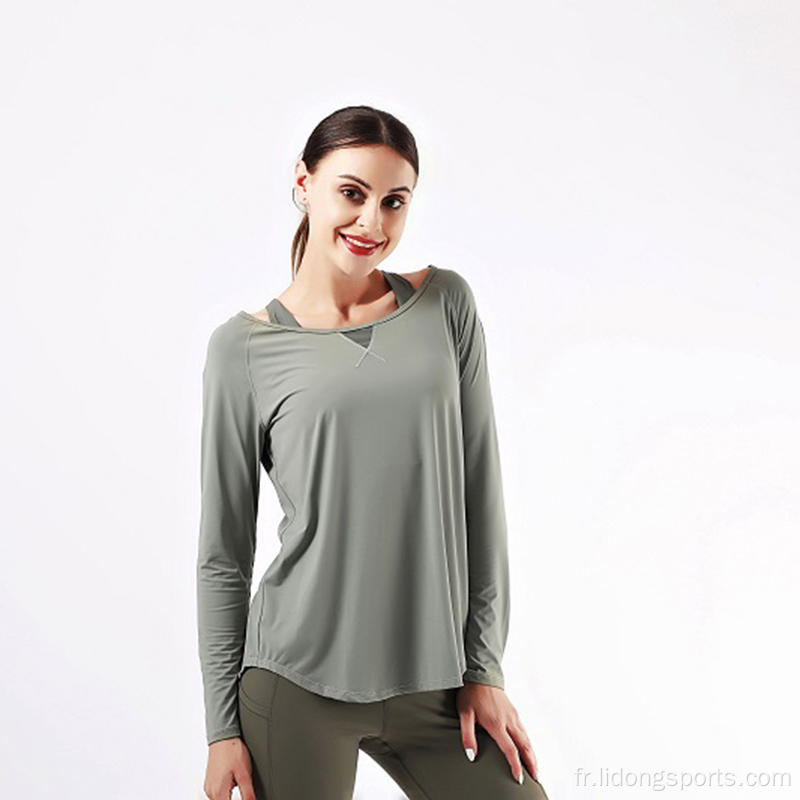 Nouveau Style Femme Gym T-shirt à manches longues T-shirt de l&#39;entraînement Yoga Top manches longues Yoga Porter des femmes