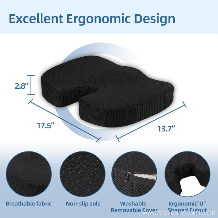 Memory foam tailbone relief cushion