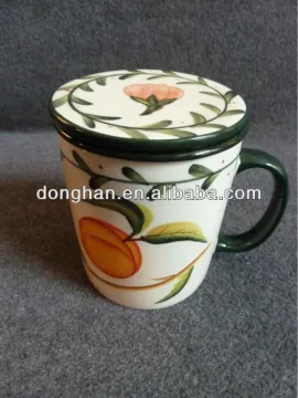 Chinese traditional decal tea mug with ceramic filter and handle made in China