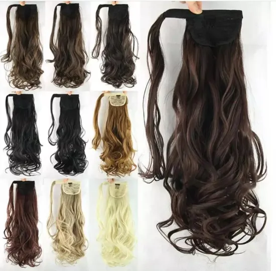 Cheap curly wrap around  ponytails synthetic hair extension accessories long wavy Synthetic Hair Ponytails for white black women