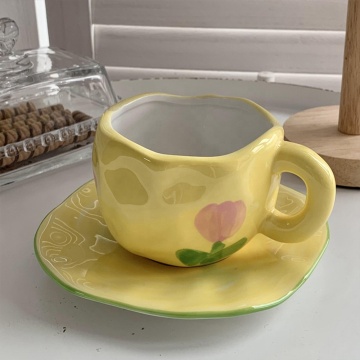 Retro Handmade Coffee Cup and Saucer Afternoon Tea Luxury Ceramic Mug