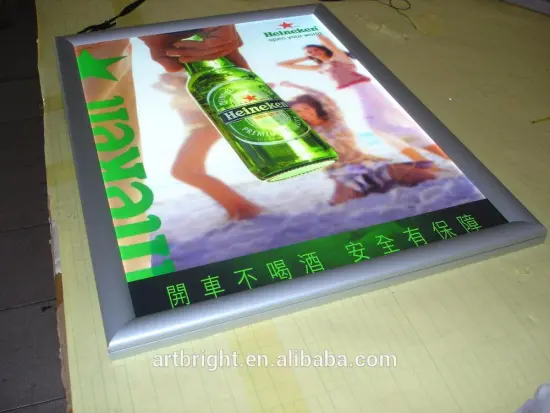 Edge lit LED slim light box with aluminum flip frame(snap frame)