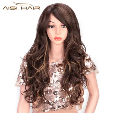 Wig Heat Resistant Synthetic Hair Long Wavy Mixed Brown Body Wave Wig For Black White Women Cosplay Wigs