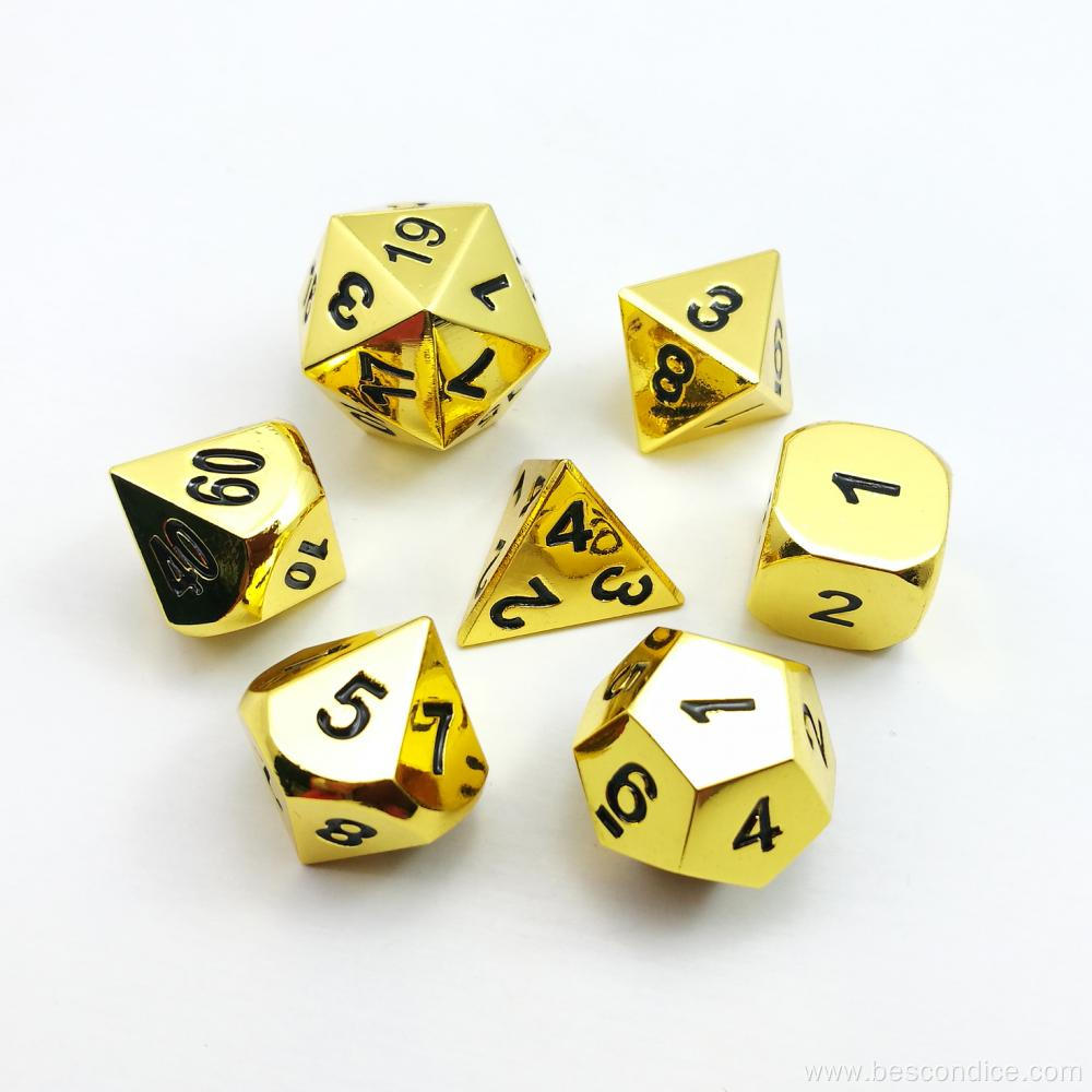 Golden Solid Metal Polyhedral D&D Dice Set of 7, Metallic RPG Role Playing Game Dice in 4 Assorted Colors