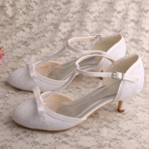 Scarpe da sposa in pizzo bianco con tacco 2 pollici