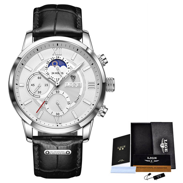 Lige 8932 Jam Tangan Pria 2021 Baru Fashion Kulit Tahan Air