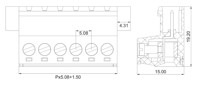 7 ways 5.08 pitch through wall terminal block