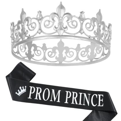 Trendy King Crown Rhinestone Hairband - Gold Royal Prince Headwear for Prom and Parties