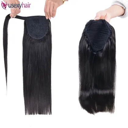 Wholesale Indian Temple Hair Unprocessed Hair Extensions Virgin Human Hair Ponytails For Black Women