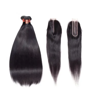 Brazilian 100% Natural Unprocessed Virgin Mink Human Hair Straight Bundles With Closure