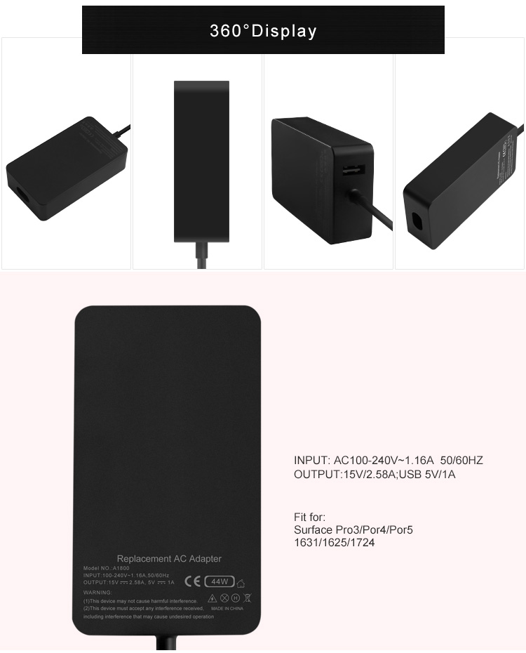 15v 2.58a microsoft surface1631/1625/1724 ac adapter