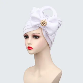 Nigerian Bead Layer Large Bow Ethnic Head Wrap Turban