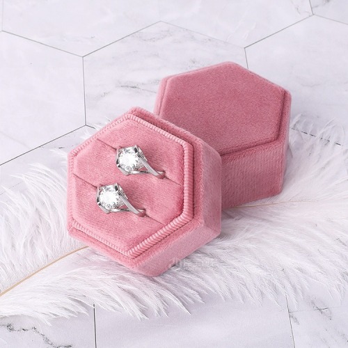 Custom Logo Velvet Hexagonal Travel Jewelry Ring Box