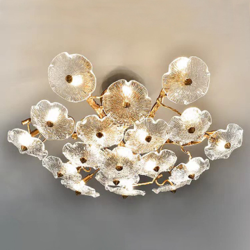 Luxury Branch Chandelier Tree Ceiling Lamp with Lotus Leaf Crystal