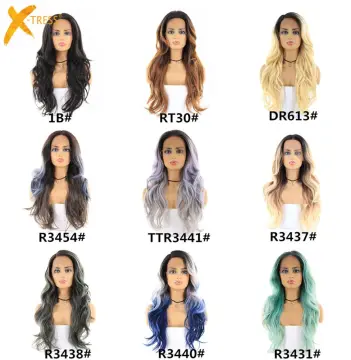 X-TRESS Long Straight Wigs Heat Resistant Synthetic Lace Front Wig Ombre Free Parting Hair For Black Women