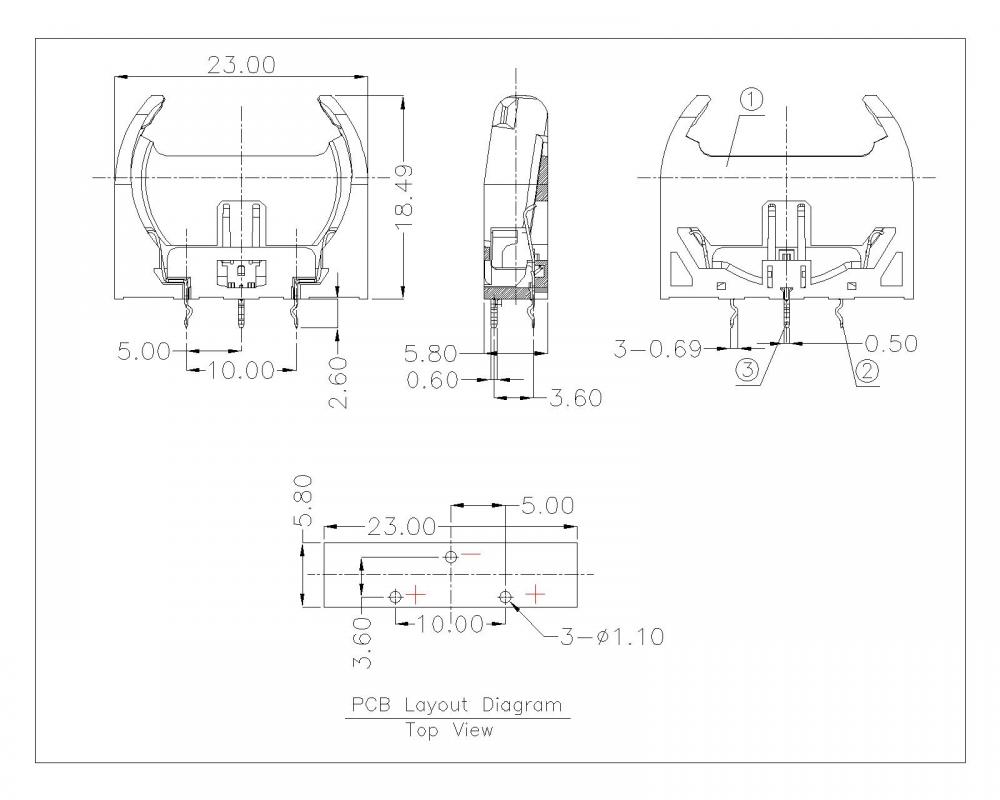 CR2032Y 180°DIP BT-S0-A-CR2032Yのコインセルホルダー