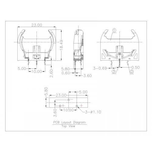 CR2032Y 180°DIP BT-S0-A-CR2032Yのコインセルホルダー