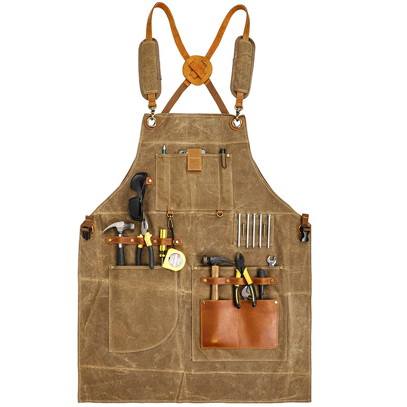 Adjustable Straps Cross Back Worker Tool Brown Aprons