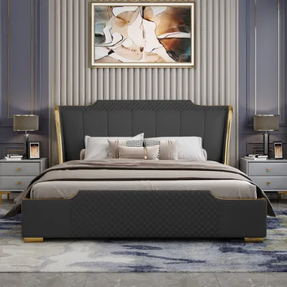 modern leather royal bed with storage