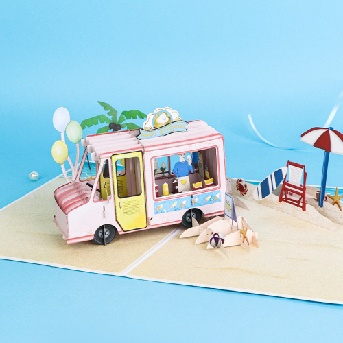 Biglietto di auguri di compleanno pop-up 3D per il camion dei gelati