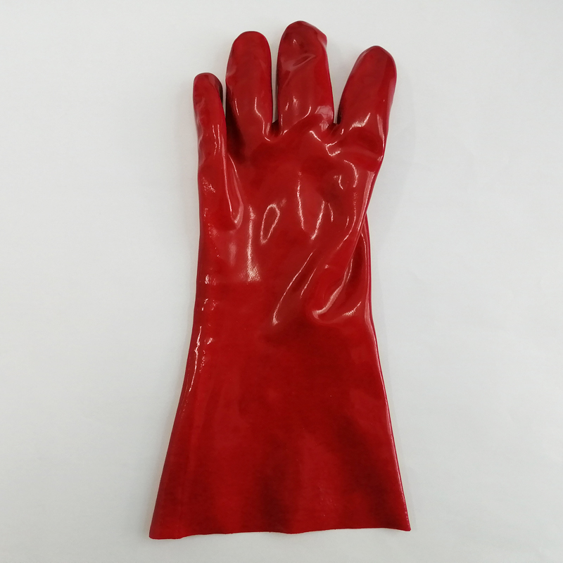 Red pvc coated oil gloves safety working 14 inches