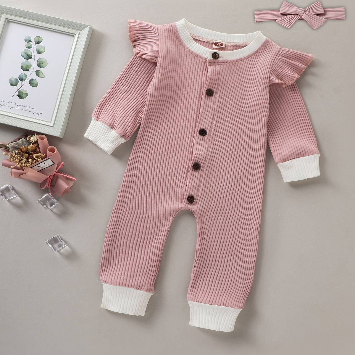 Newborn Baby Boy Girls Clothes Solid Color Round Neck Long Sleeve Cotton Romper Jumpsuit for Kids