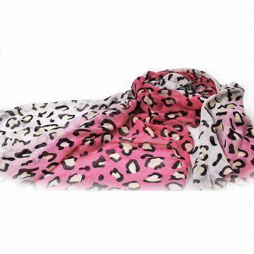 100% Polyester Scarf in Classical Leopard Design, with Ombre Effect