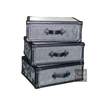 New design rotating 3 drawers trunk cabinets living room retro luxury leather antique steamer trunk bed side chest trunk